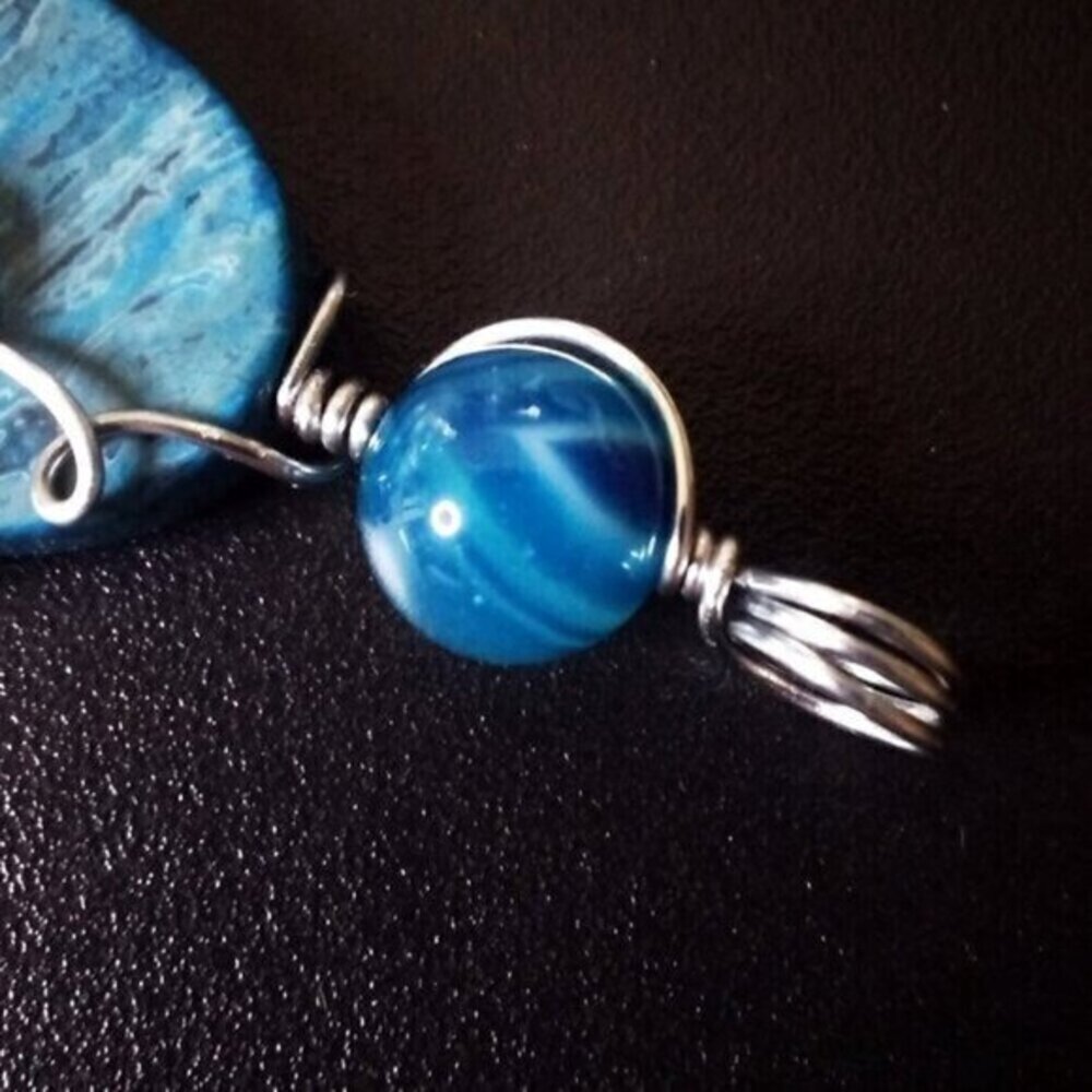Blue Crazy Lace Agate & Banded Blue Agate ~ Wire Wrapped! Stacked Stone Pendant - Picture 6 of 14